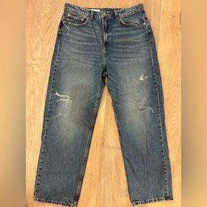 Zara Relaxed Fit Distressed Blue Jeans